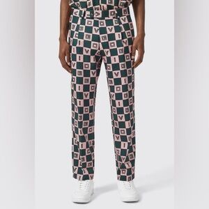 NWT Viggo Bonucci Trousers, pink/green checkerboard, MSRP $84, size 32S